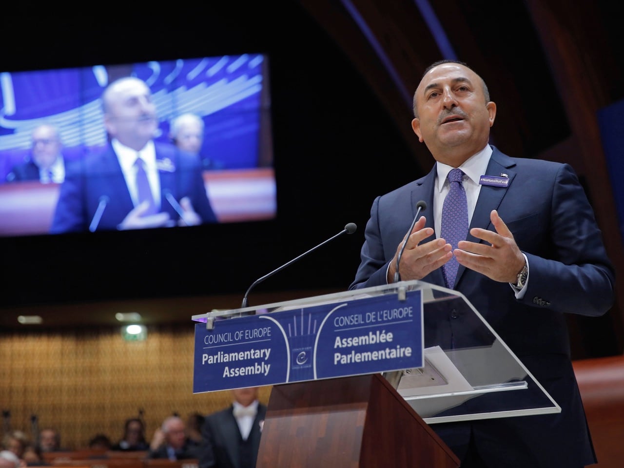 Turkey's Foreign Minister Mevlut Cavusoglu addresses the Parliamentary Assembly of the Council of Europe in Strasbourg, France, 12 October 2016, REUTERS/Vincent Kessler