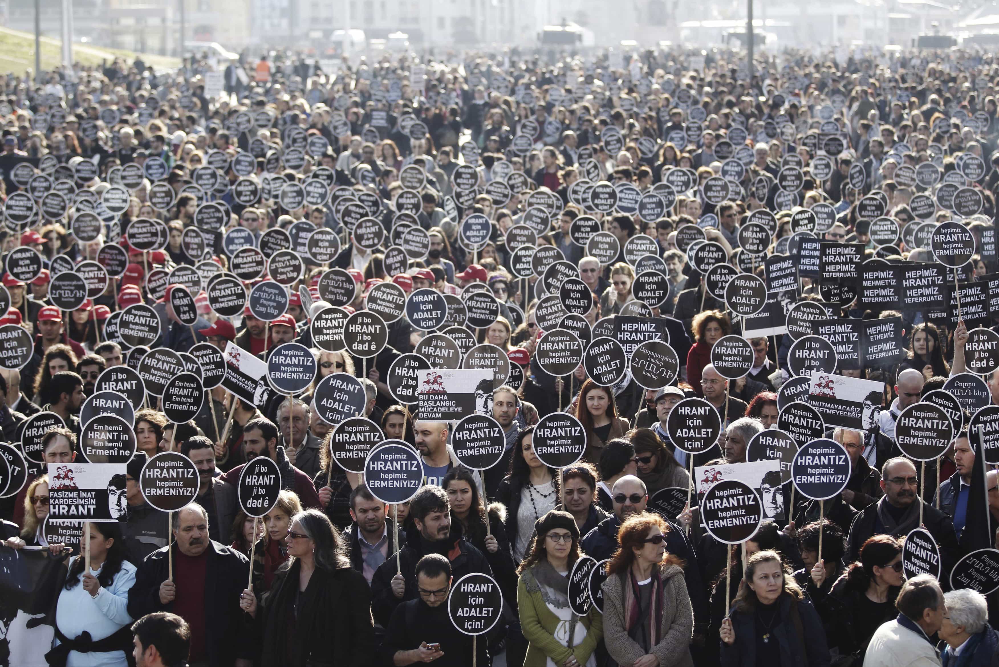 Protesters march to Agos newspaper office during a demonstration to mark the seventh anniversary of the killing of Turkish-Armenian journalist Hrant Dink in Istanbul, 19 January 2014., REUTERS/Osman Orsal