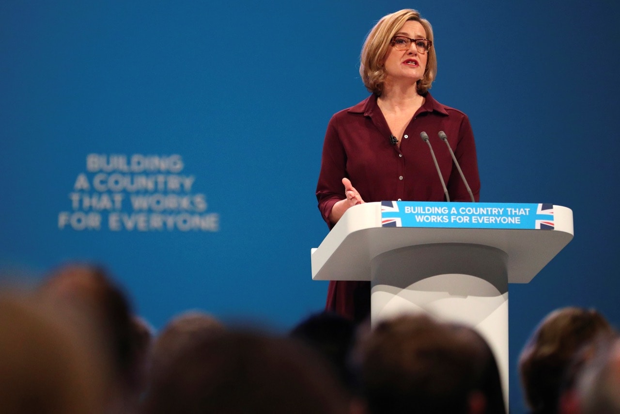 Britain's Home Secretary Amber Rudd speaks at the Conservative Party conference in Manchester, 3 October 2017, REUTERS/Hannah McKay