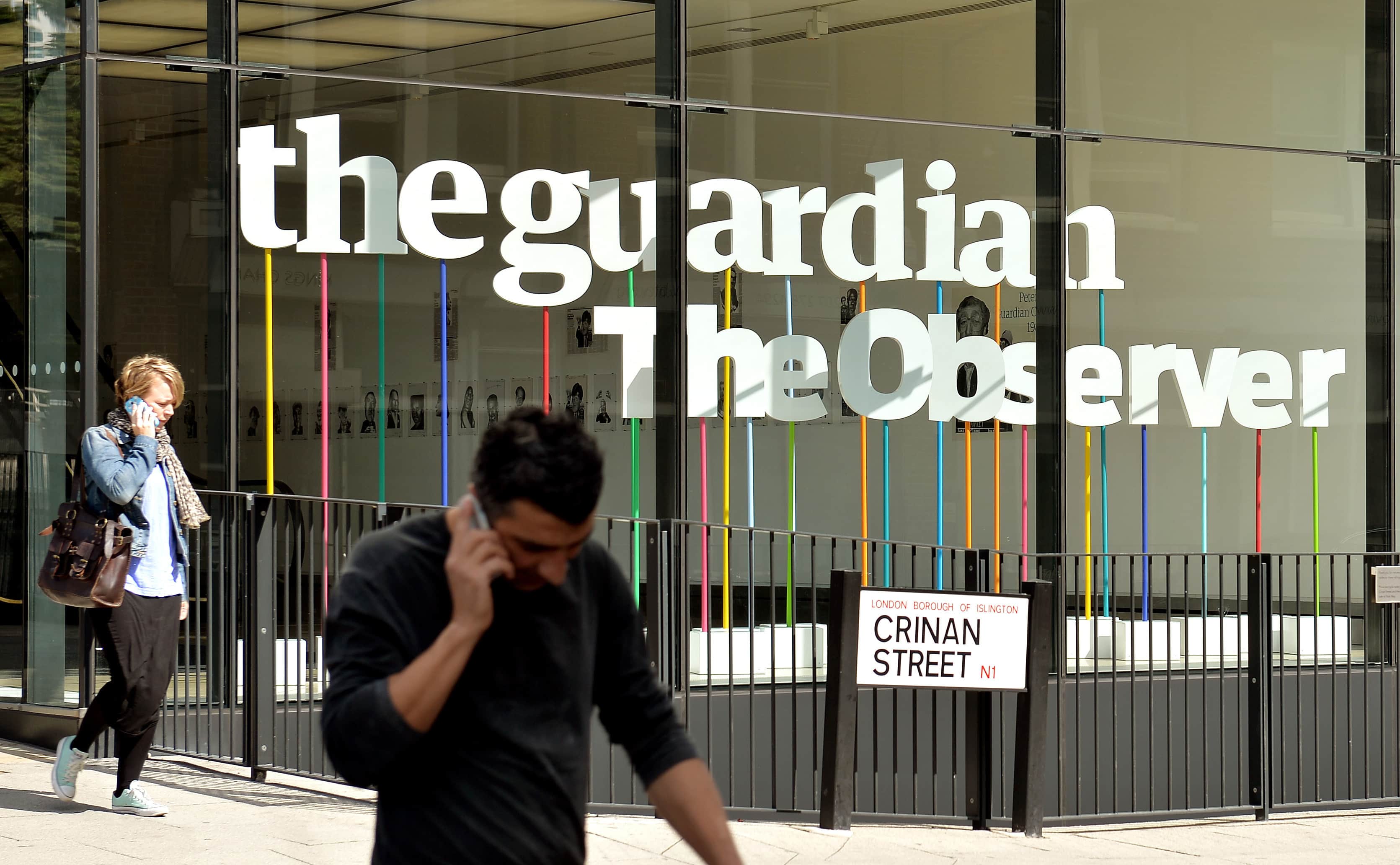 The main entrance of The Guardian newspaper office in north London., John Stillwell/PA Wire/Associated Press