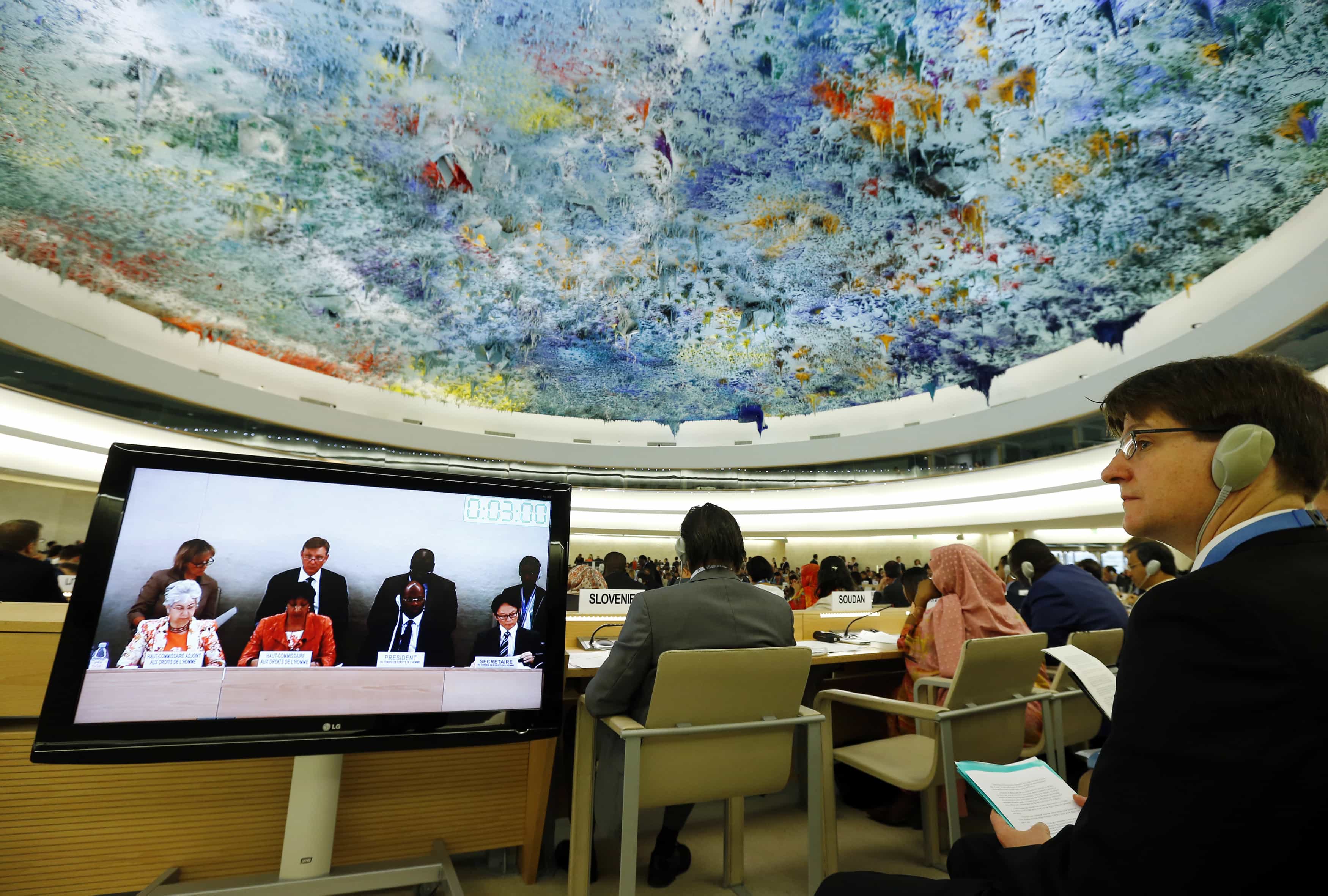 UN High Commissioner for Human Rights Navi Pillay delivers an address at the 26th Council Session in Gevena, REUTERS/Denis Balibouse