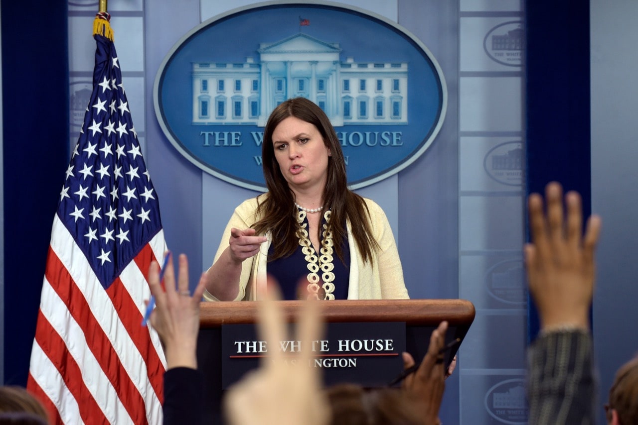 Deputy White House press secretary Sarah Huckabee Sanders takes questions from members of the media during the daily briefing at the White House in Washington, 10 May 2017, AP Photo/Susan Walsh