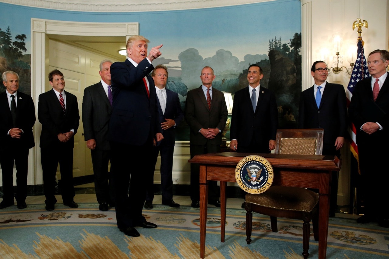 U.S. President Donald Trump accuses a CNN reporter of being "fake news" at the White House in Washington, 14 August 2017, REUTERS/Jonathan Ernst