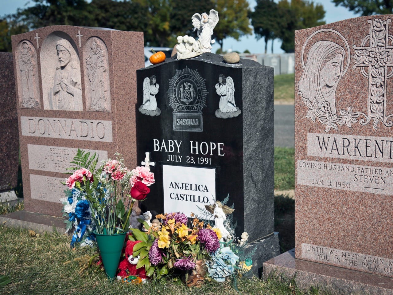 The headstone of Baby Hope bears her real name, Anjelica Castillo, on 14 October 2013, in the Bronx borough of New York, AP Photo/Bebeto Matthews