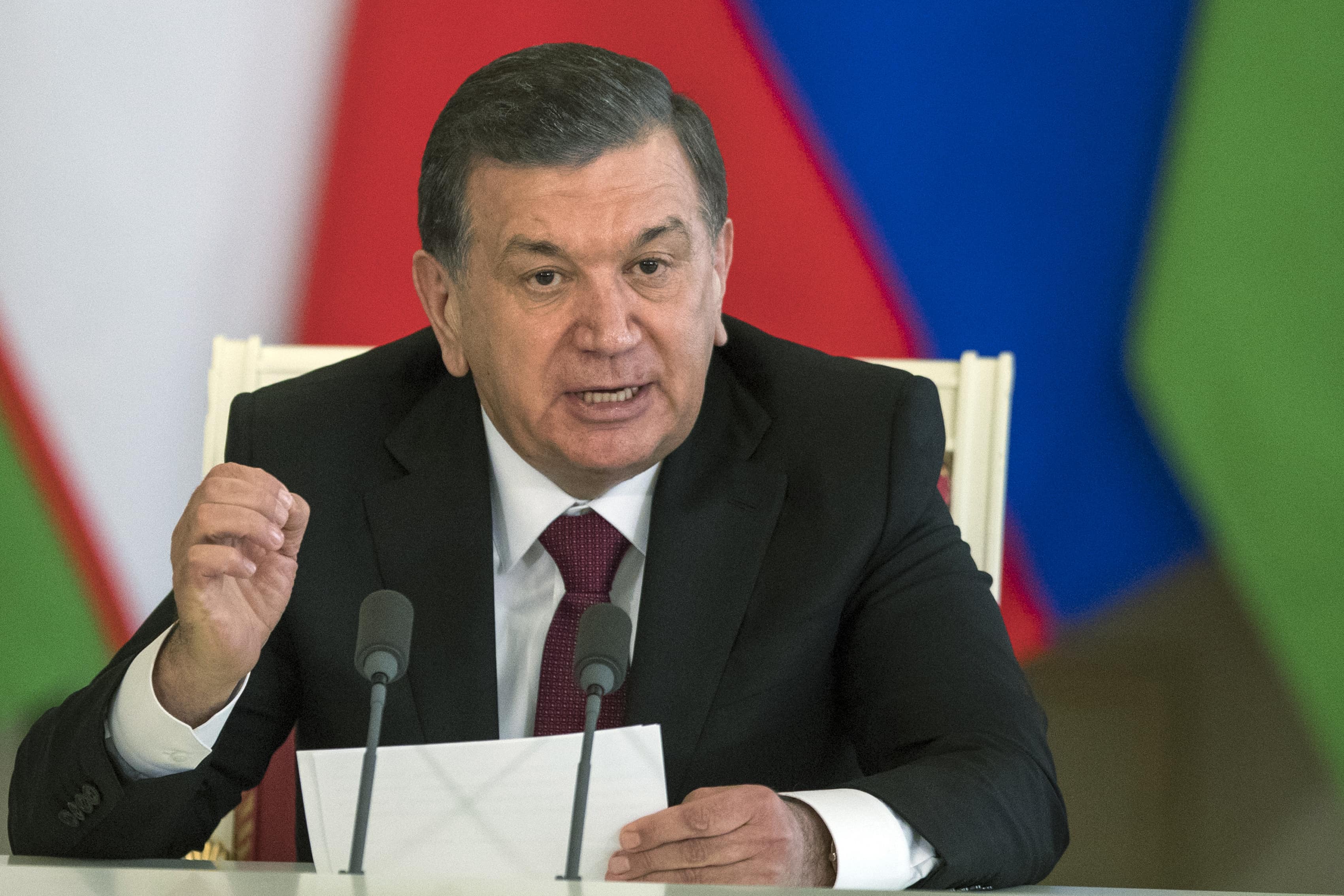 Uzbek President Shavkat Mirziyoyev, AP Photo/Pavel Golovkin, pool