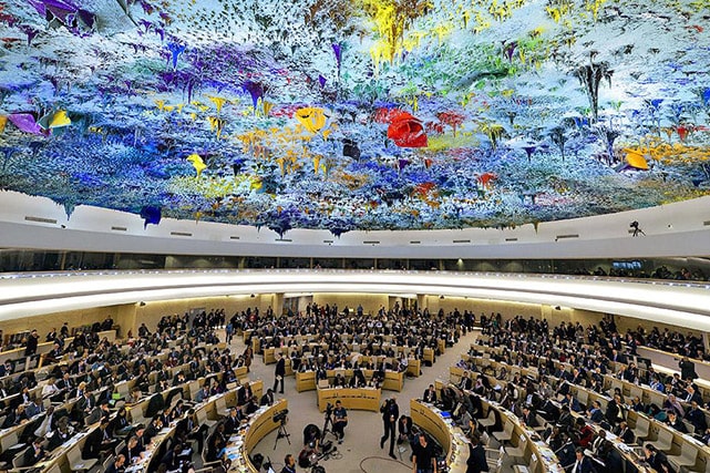 The UN-HRC chamber, Geneva, Switzerland., Getty Images