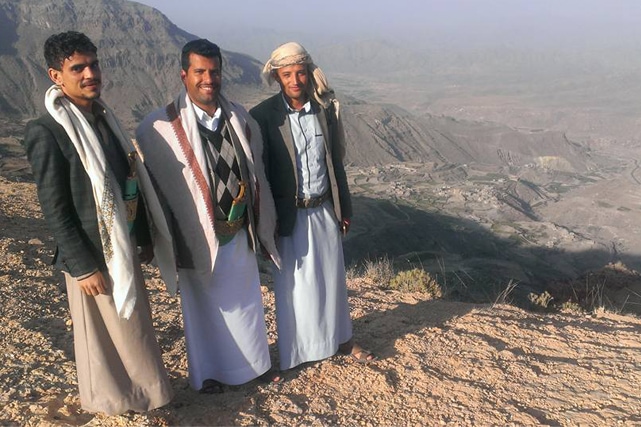 Yemeni journalist Almigdad Mojalli (Center) posted this picture of himself with friends in Yemen on Facebook two days before he was killed, Facebook / Almigdad Mojalli