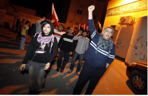 Zainab Al-Khawaja and Nabeel Rajab at a peaceful demonstration in Bahrain., BCHR