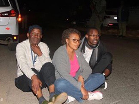 The Post Editor-in-Chief, Fred M’membe (left), his wife Mutinta and Post Deputy Managing Editor, Joseph Mwenda, pictured shortly before they were arrested and taken to the Lusaka Central Police Station on 21 June 2016 , MISA Zambia