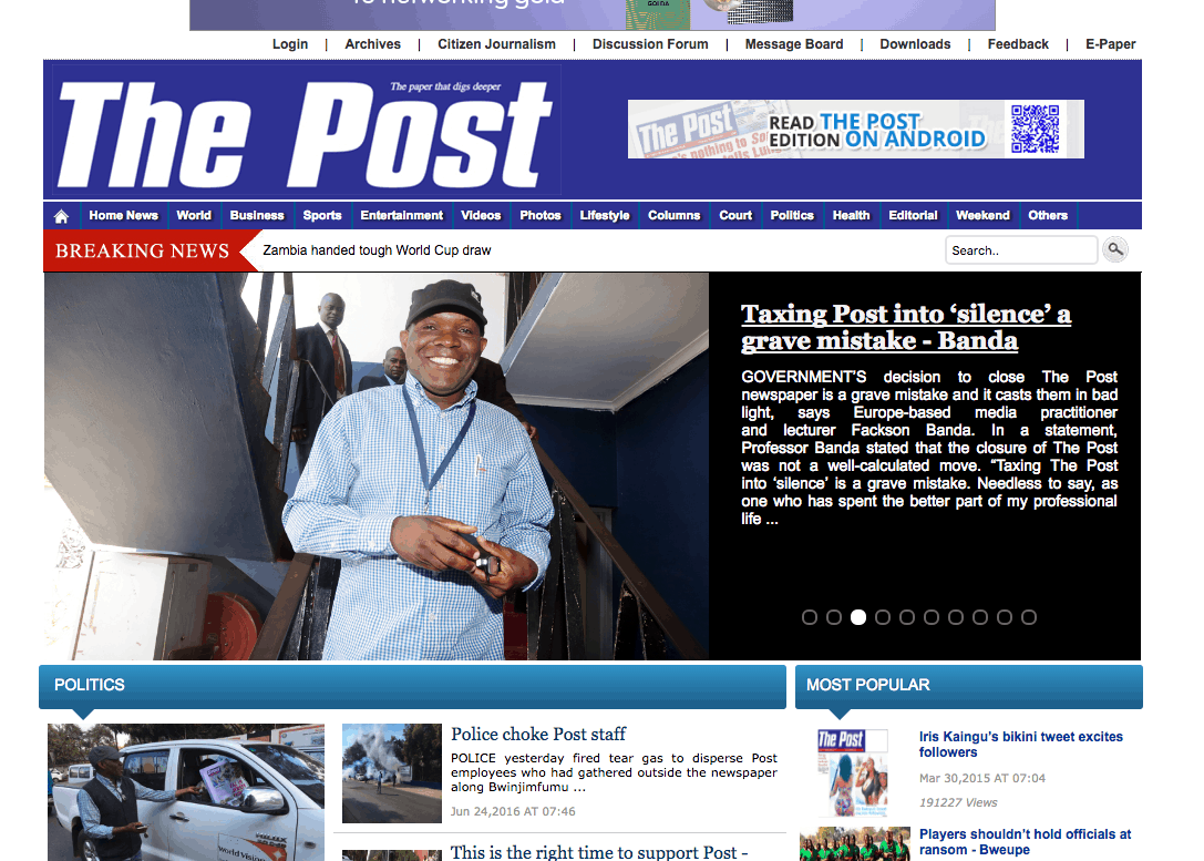 Screenshot of postzambia.com