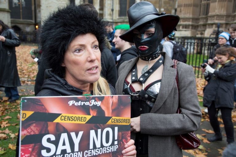 Activists protest new censorship laws, in London, UK, 12 December 2014, In Pictures Ltd./Corbis via Getty Images