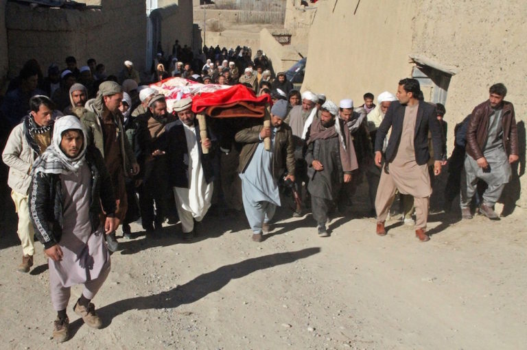 His relatives and members of the community take part in the funeral procession for Afghan journalist Rahmatullah Nikzad, Ghazni province, Afghanistan, 22 December 2020, -/AFP via Getty Images