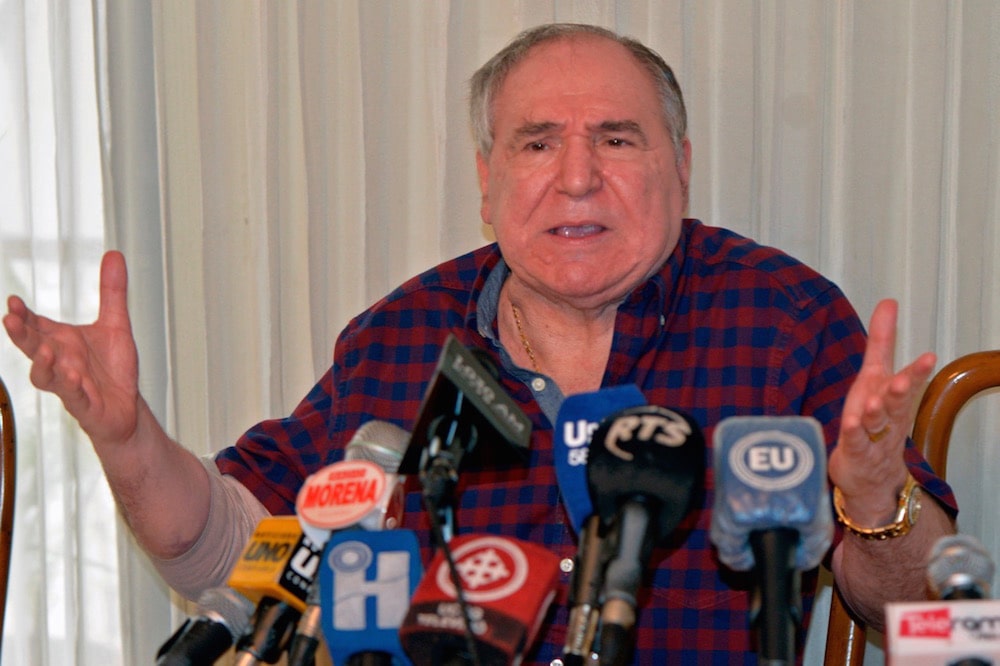 Former president Abdalá Bucaram Ortiz speaks during a press conference while on house arrest in Guayaquil, Ecuador, 29 September 2020, JOSE SANCHEZ LINDAO/AFP via Getty Images