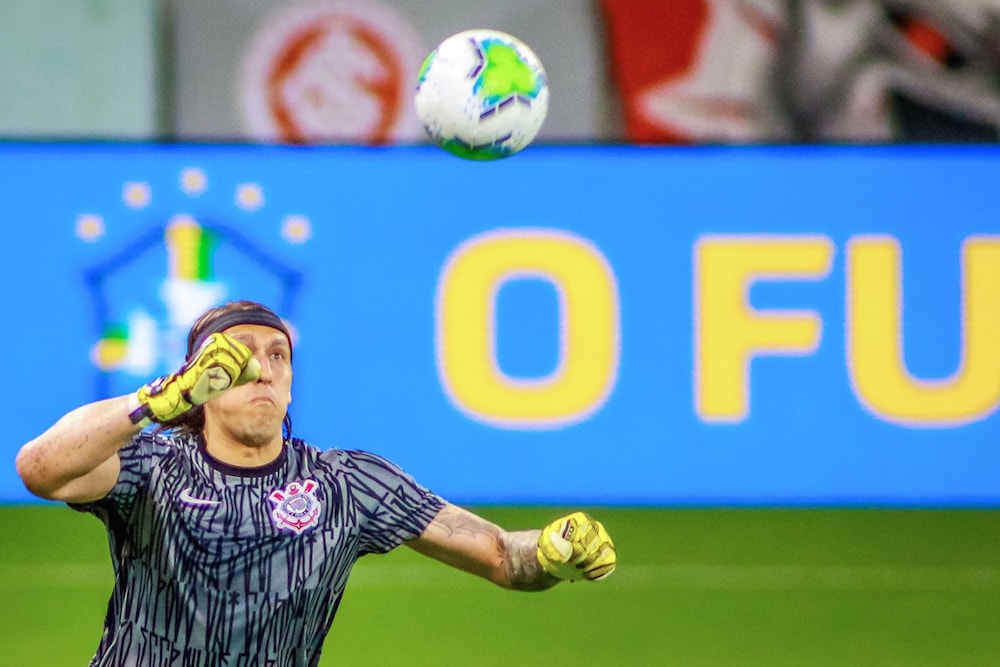 The goalkeepper of the Corinthians team warms up before a match, in Porto Alegre, Brazil, 25 February 2021, Silvio Avila/Getty Images