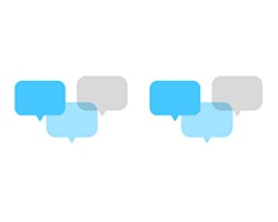 Two groups of three grey and blue overlapping speech bubbles
