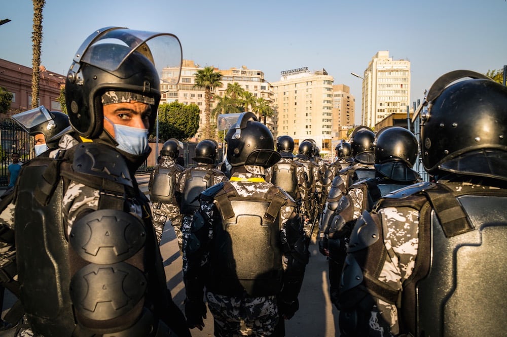 Special riot police forces take their places before a parade, Cairo, Egypt, 3 April 2021, Vassilis A. Poularikas/NurPhoto via Getty Images