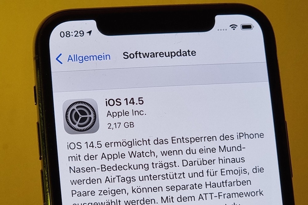 A note on the new iPhone operating system iOS 14.5 indicates that users may allow or disallow cross-provider ad tracking, Berlin, Germany, 27 April 2021, Christoph Dernbach/picture alliance via Getty Images