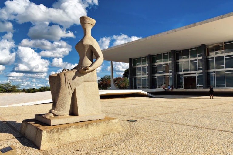 The Justice statue in front of the Supreme Court building, in Brasilia, Brazil, 8 November 2011, Francisco Andrade / Contributor via Getty Images