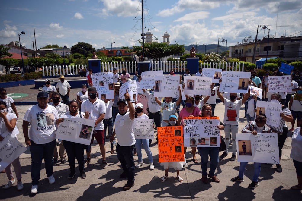 People protest against crime and violence in the state and the killing of a young man by the Municipal Police, in Acatlan de Perez Figueroa community, state of Oaxaca, 15 June 2020; journalist Gustavo Sánchez had reported on recent protests in the region. VICTORIA RAZO/AFP via Getty Images