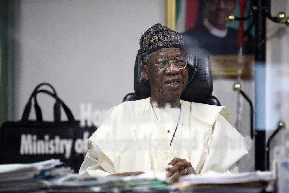 Nigeria's Minister of Information and Culture, Lai Mohammed, speaks during an interview, in Abuja, 9 June 2021, KOLA SULAIMON/AFP via Getty Images