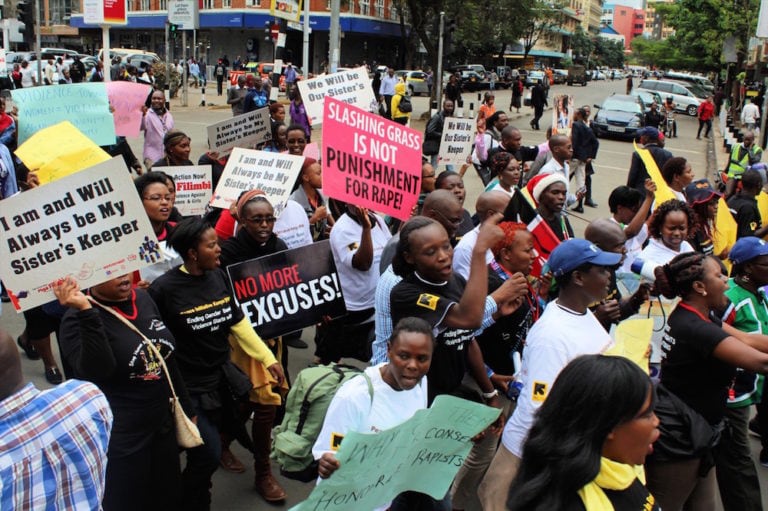 A group of protesters condemn the rise in incidents of sexual harassment targeting women, in Nairobi, Kenya, 26 March 2015, Andrew Ross/Anadolu Agency/Getty Images