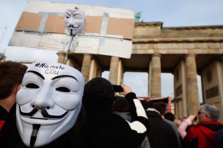 Protesters rally against proposed upload filters that they fear will restrict Internet freedom, Berlin, Germany, 23 March 2019, Michele Tantussi/Getty Images