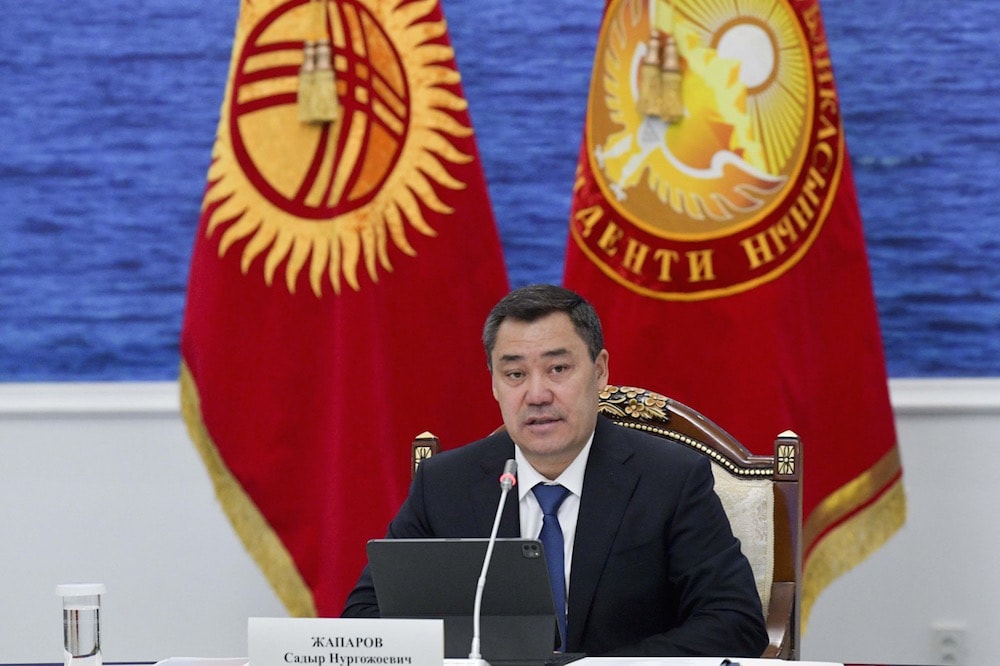 President Sadyr Japarov speaks during a meeting with members of the Eurasian Intergovernmental Council (EIC) at the Cholpon-Ata state residence, Issyk-Kul Region, Kyrgyzstan, 20 August 2021, Alexander AstafyevTASS via Getty Images
