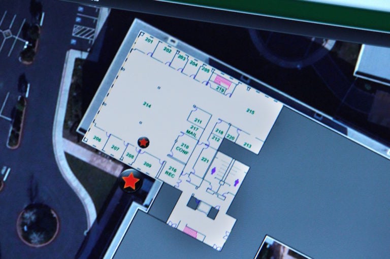 A map with the location of two incidents where shots were detected by a ShotSpotter sensor, during a demonstration at the Incident Review Center, in Newark, California, 6 November 2013, Lea Suzuki/The San Francisco Chronicle via Getty Images