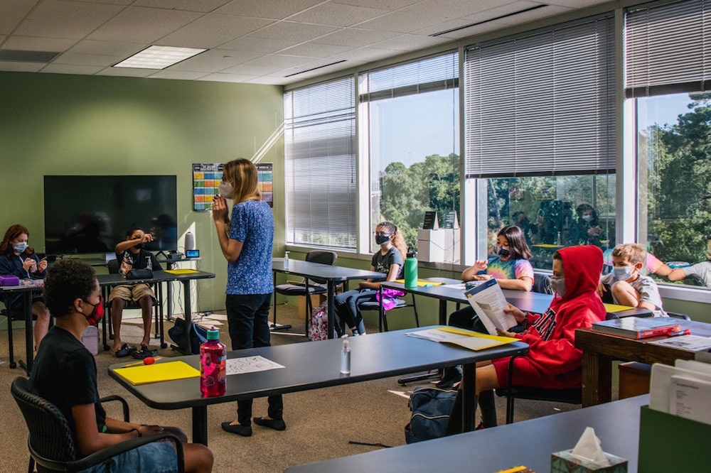 An instructor leads a classroom discussion, in Houston, Texas, 23 August 2021, Brandon Bell/Getty Images