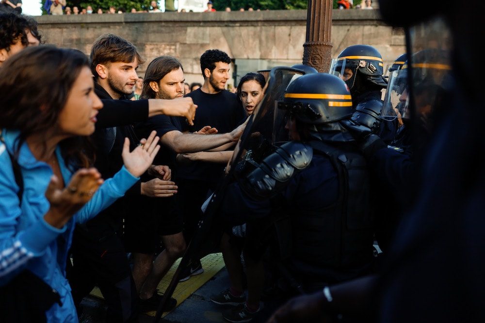 People demonstrate in Concorde in Paris, 30 June 2023. Photo by Ameer Alhalbi/Getty Images